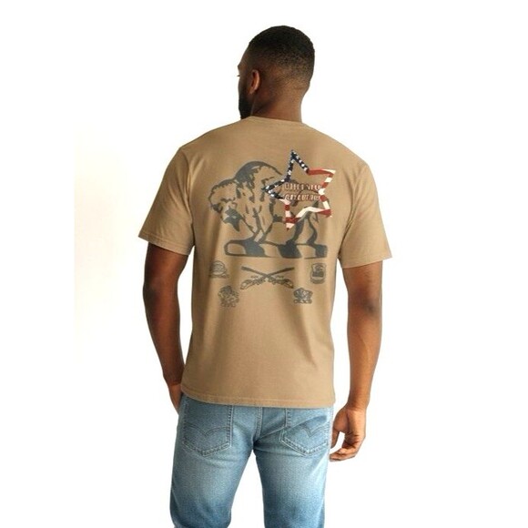 Authentic First Star Buffalo Soldiers T-Shirt 9th & 10th Cavalry 2XL Brown - Picture 2 of 10
